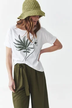 BAWEŁNIANY T-SHIRT Z ROŚLINNYM NADRUKIEM - LALI