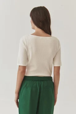 DOPASOWANY SWETER DAMSKI Z DZIANINY PRĄŻKOWANEJ - RIBA