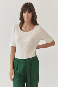 DOPASOWANY SWETER DAMSKI Z DZIANINY PRĄŻKOWANEJ - RIBA
