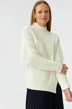 FINEZYJNY SWETER DAMSKI Z FRĘDZLAMI FRIMI