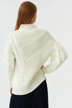 FINEZYJNY SWETER DAMSKI Z FRĘDZLAMI FRIMI