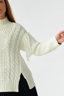 FINEZYJNY SWETER DAMSKI Z FRĘDZLAMI FRIMI
