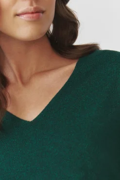 KLASYCZNY DAMSKI SWETER Z DEKOLTEM TYPU „V” I BŁYSZCZĄCĄ PRZĘDZĄ — FLARE