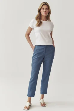 LNIANE SPODNIE DAMSKIE W DROBNE KROPKI - MILONI