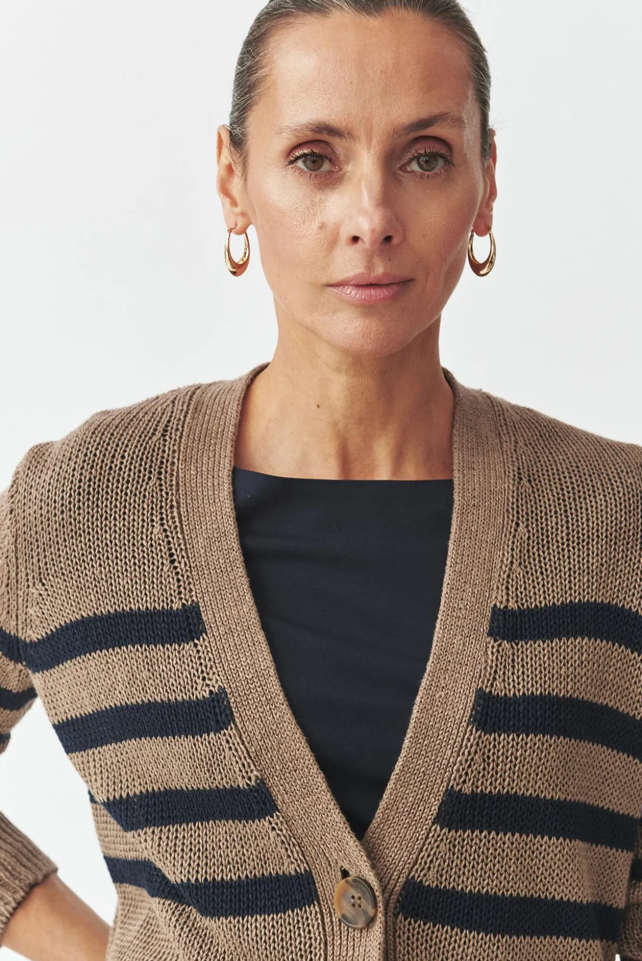 LNIANY KARDIGAN DAMSKI W POPRZECZNE PASY — ISABEL