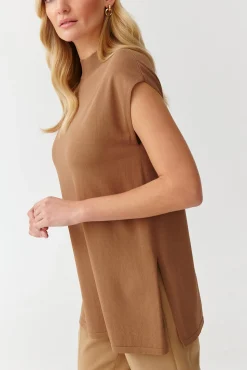 STYLOWY SWETER DAMSKI BEZRĘKAWNIK - LENO